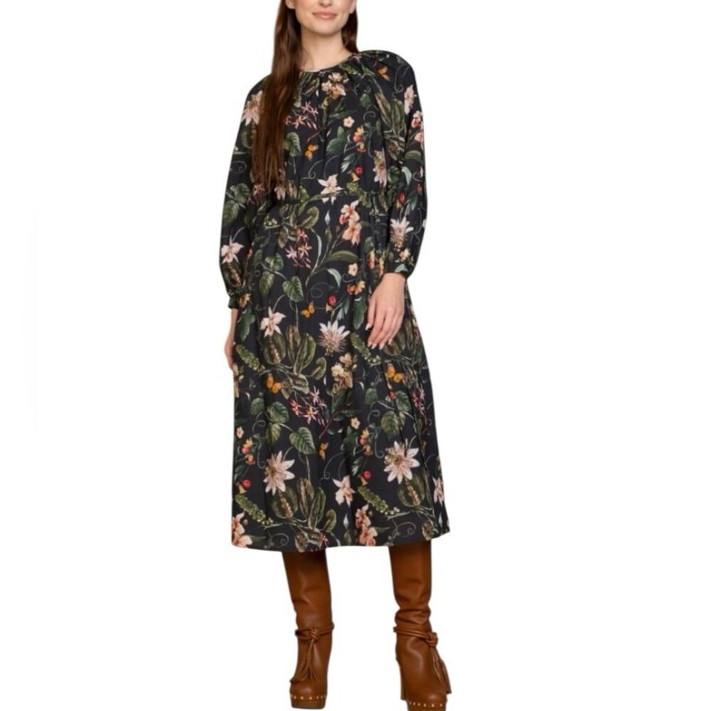 Olivia James The Label Evelyn Dress Belted Exotica Black Floral size XS Pockets